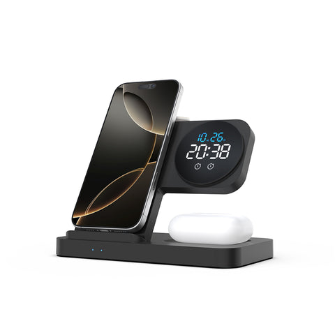 4 in 1 Wireless Charger with Alarm Clock Compatible for Galaxy Watch 8/7/Ultra/FE/6 Pro Galaxy S25/Ultra/S25+/S24/S23/Note 20/Z Flip 7/6/5 Fold 6 Galaxy Buds 3/2/Pro Multiple Devices Charging Station