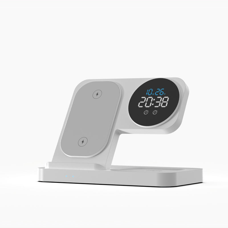 4 in 1 Wireless Charger with Alarm Clock Compatible for Galaxy Watch 8/7/Ultra/FE/6 Pro Galaxy S25/Ultra/S25+/S24/S23/Note 20/Z Flip 7/6/5 Fold 6 Galaxy Buds 3/2/Pro Multiple Devices Charging Station